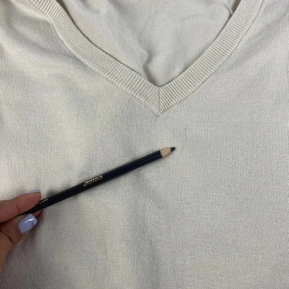 2/$25 Cream beige off white long sleeve vneck pullover with pockets tunic sz M - Picture 11 of 12